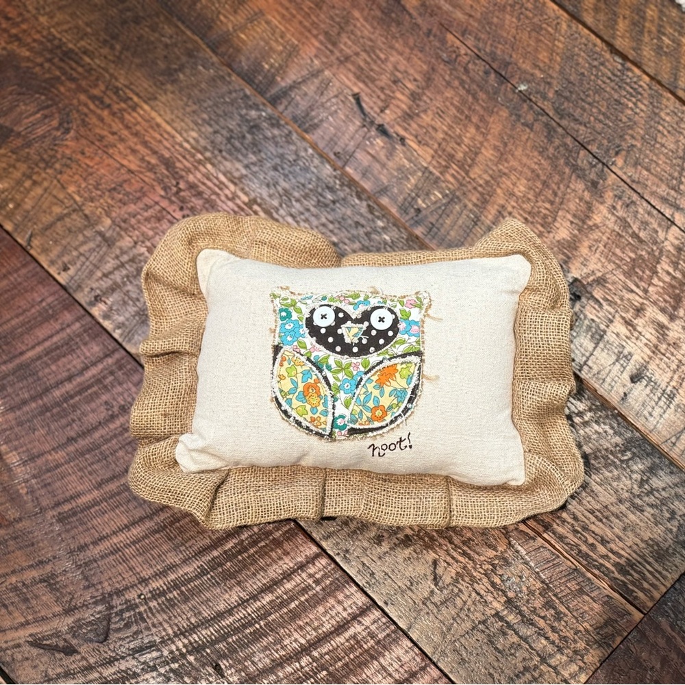 Glory Haus Owl Pillow with Burlap Trim